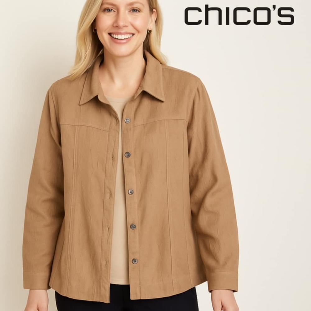 Chico's Womena Tan Utility Jacket  Size Large